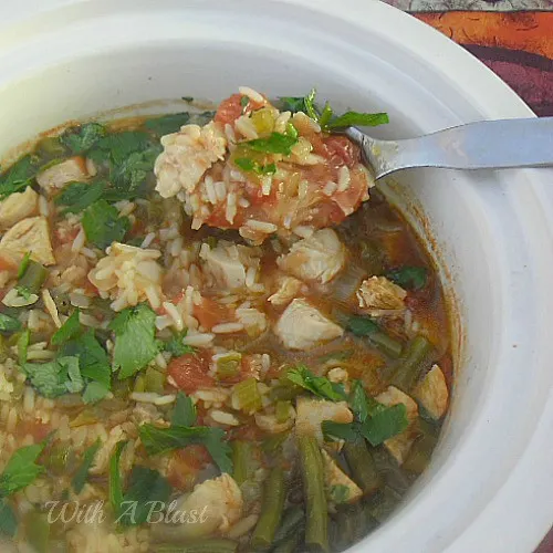 Hearty Chicken Gumbo (Slow-Cooker) ~ Scrumptiously warming Chicken Gumbo ~ perfect on a cold night and ready in 2 hours #Gumbo #ChickenDish #OnePotDish #SlowCookerRecipe