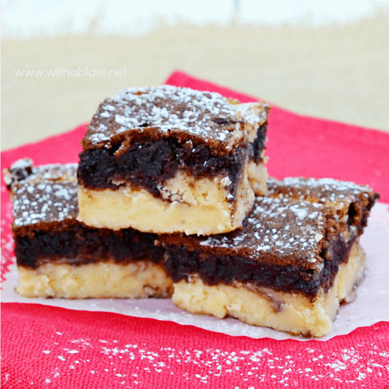 Cinnamon Cheesecake Brownies have a Gooey Brownie layer with a creamy Cinnamon Cheesecake layer. What a perfect dessert combination ! #BrownieRecipe #CheesecakeRecipe #LayeredDesserts