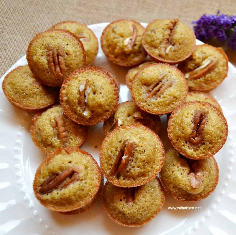 One Bite Pecan Tassies ~ Sticky, moist, sweet and delicious mini-sized Pecan Tassies, and they are great on a Sweet Platter !