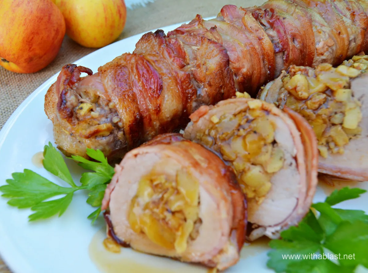 Apple Stuffed Pork Tenderloin In Bacon