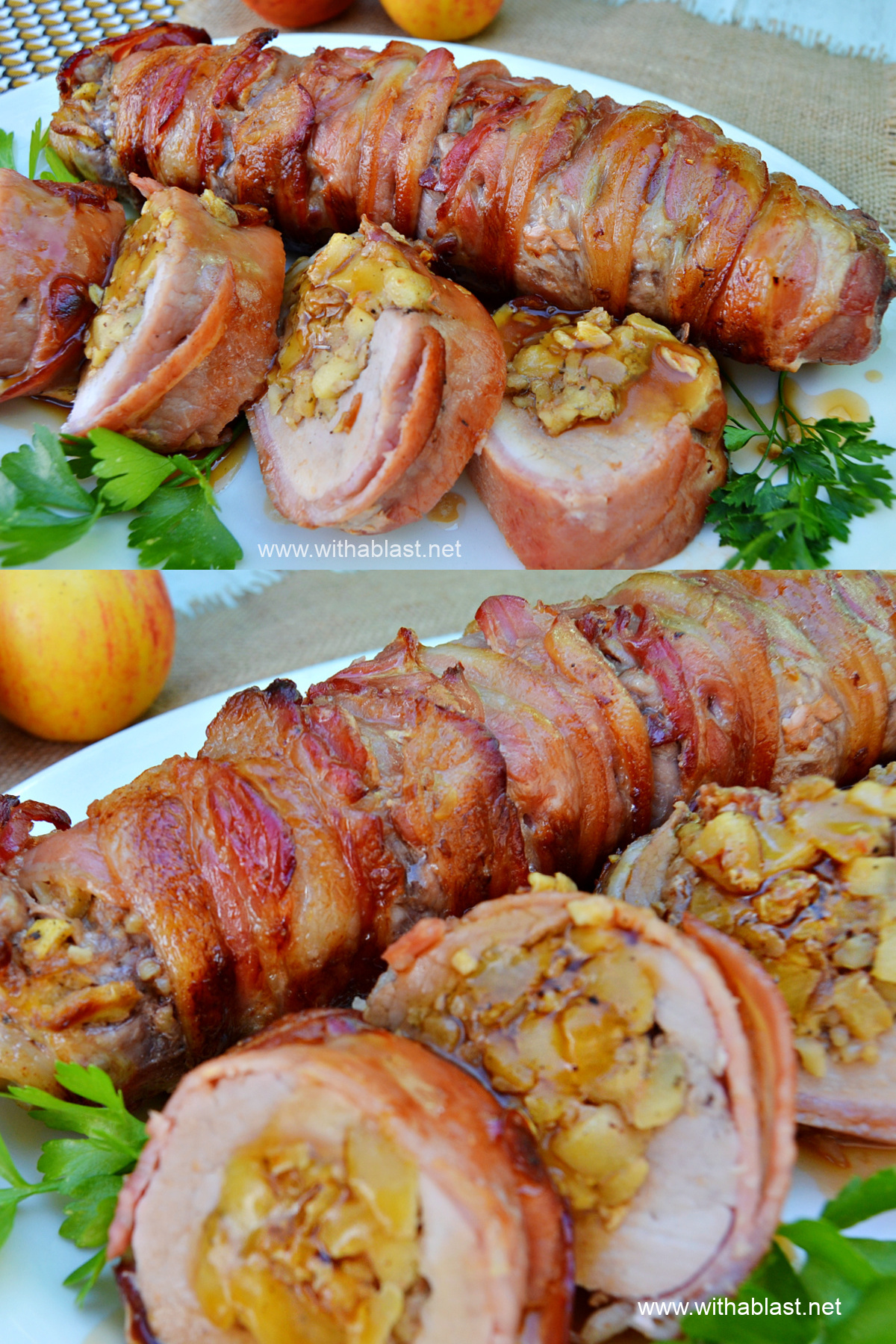 Apple Stuffed Pork Tenderloin In Bacon