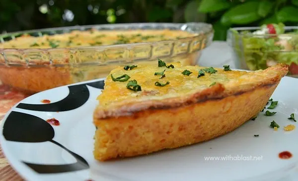 Salmon Green Bean and Spring Onion Quiche ~ Delicious, creamy filling with a crispy {quick!} crust which is so very Cheesey ~ All-seasons-recipe and the perfect weeknight dinner {Impressive enough to serve as an appetizer to guests as well !} #Quiche #QuickDinner www.withablast.net