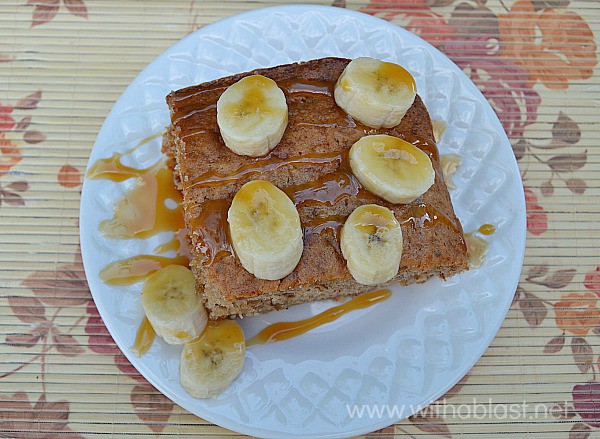 No frosting needed as this Caramel Banana Cake is very moist and served (warm or cold) with fresh Banana and Caramel sauce [cake mix recipe]