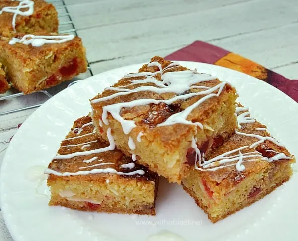 Chocolate Almond and Cherry Blondies with White Chocolate, Nuts and Cherries are irresistible and you won't be able to stop at only one !