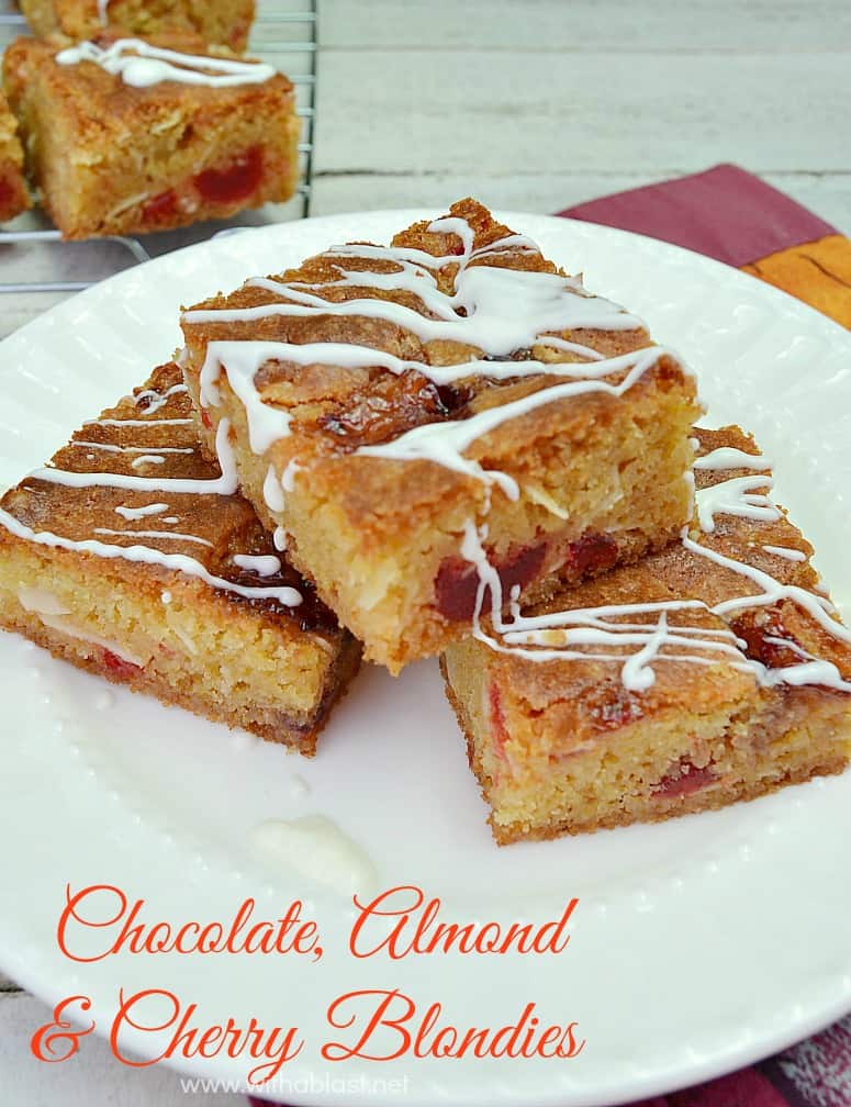 Chocolate Almond and Cherry Blondies with White Chocolate, Nuts and Cherries are irresistible and you won't be able to stop at only one !
