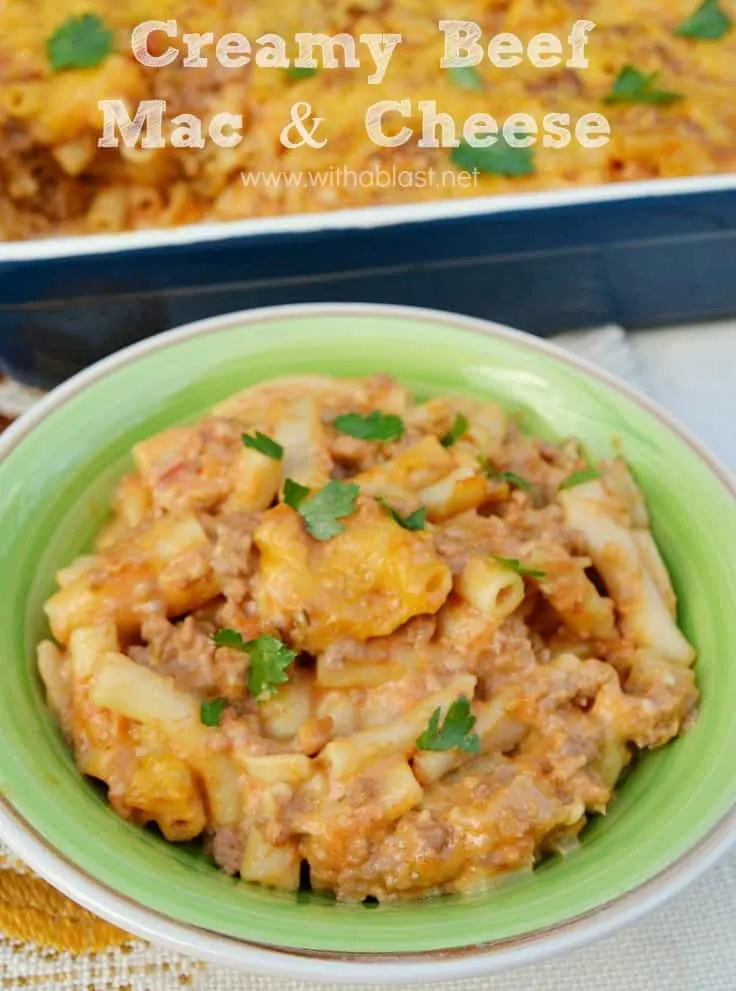 You can never have enough Mac and Cheese recipes ! This one is a cheesy, creamy delicious dish with Ground Beef to make it a comforting, hearty meal #MacAndCheese #DinnerIdeas #PastaRecipes #GroundBeefRecipes