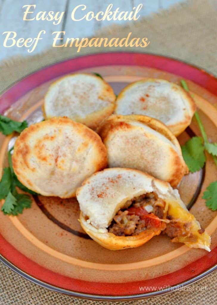 Serve these tasty, easy Cocktail Beef Empanadas as an appetizer or as part of a savory party platter. An absolute must have on game day !