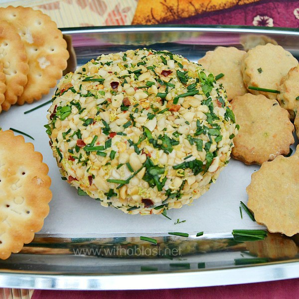 Nut and Herb Crusted Cheese Ball ~ Rich and very tasty Cheese Ball with the most delicious, somewhat spicy, Nut and Fresh Herbs Crusted all around - this is a winner as an Appetizer every time and great to add to a savory platter too ! #Appetizer #Snack