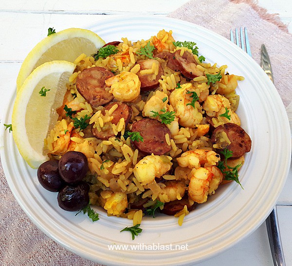 An easy, fool-proof recipe for Shrimp and Chorizo Paella - the perfect, quick dinner for busy week days and always a hit with my family and friends