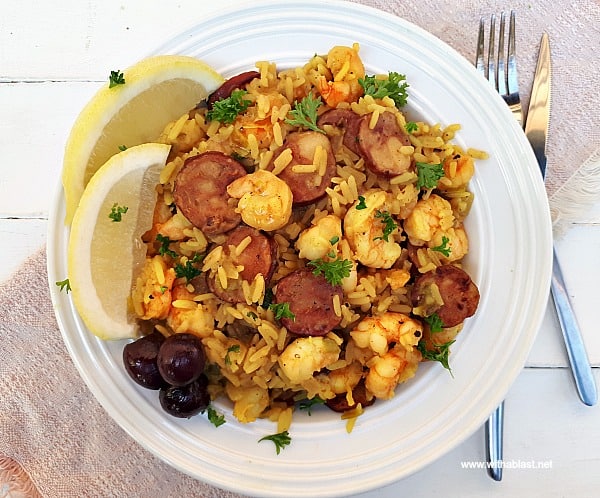 An easy, fool-proof recipe for Shrimp and Chorizo Paella - the perfect, quick dinner for busy week days and always a hit with my family and friends