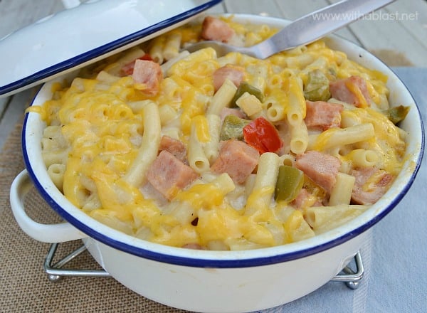 Creamy Ham Casserole ~ The creamiest, most delicious spin on the popular "Mac and Cheese" around ! Not only delicious, but quick and easy to make as well, using everyday ingredients and perfect for a weeknight dinner