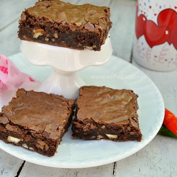 These , gooey Decadent Chili Chocolate Brownies have a spicy bite to them and make the perfect Valentines Day treat ( or any other day ! ).