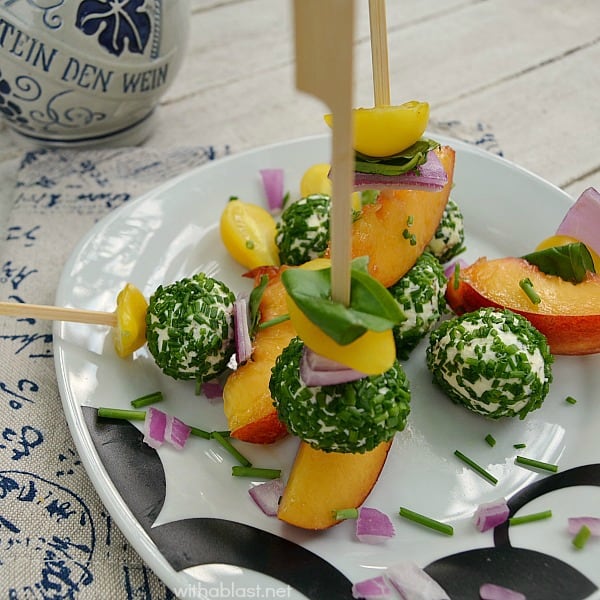 Peach and Cheese Ball Sticks ~ An Appetizer or snack on a stick is always a winner and these are absolutely divine ! Especially great to serve at a BBQ 