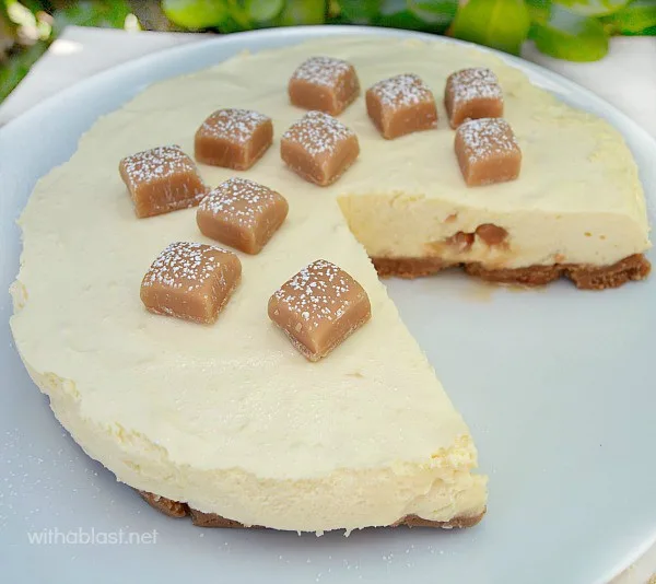 Caramel Toffee Cheesecake (No-Bake) is a creamy Cheesecake with chewy bits in this divine (and easy!) dessert ~ excellent everyday dessert and perfect for entertaining too !