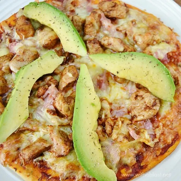 Chicken Bacon and Avocado Pizza ~ Quick, easy and the most popular Pizza topping combination in this Pizza which is "semi-homemade"