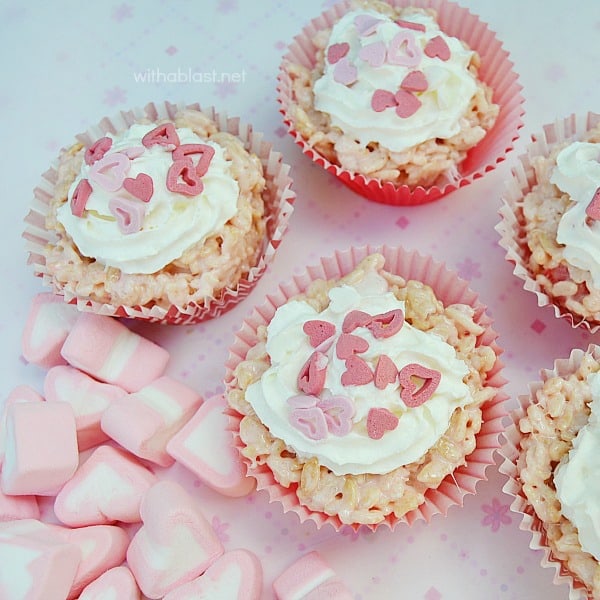 Rice Krispie Cupcakes for Valentine's Day is a no-bake sweet treat. The Rice Krispies and the surprise Jelly candies make these a hit every time !