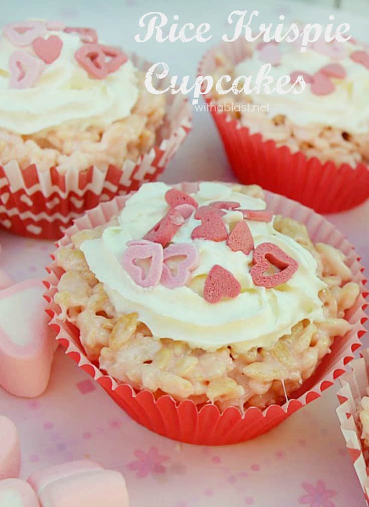 No-Bake Valentine's Day Rice Krispie Cupcakes - The Rice Krispies and the surprise Jelly candies make these a hit every time !