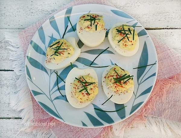 Chive Deviled Eggs (Kids' Favorite) ~ Kids (and adults!) go crazy over these Chive Deviled Eggs, which make perfect Easter appetizers or snacks
