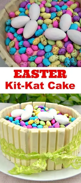This Easter Kit-Kat Cake is so quick and easy to make, AND if you use a store-bought cake, you can have the Cake ready in minutes !