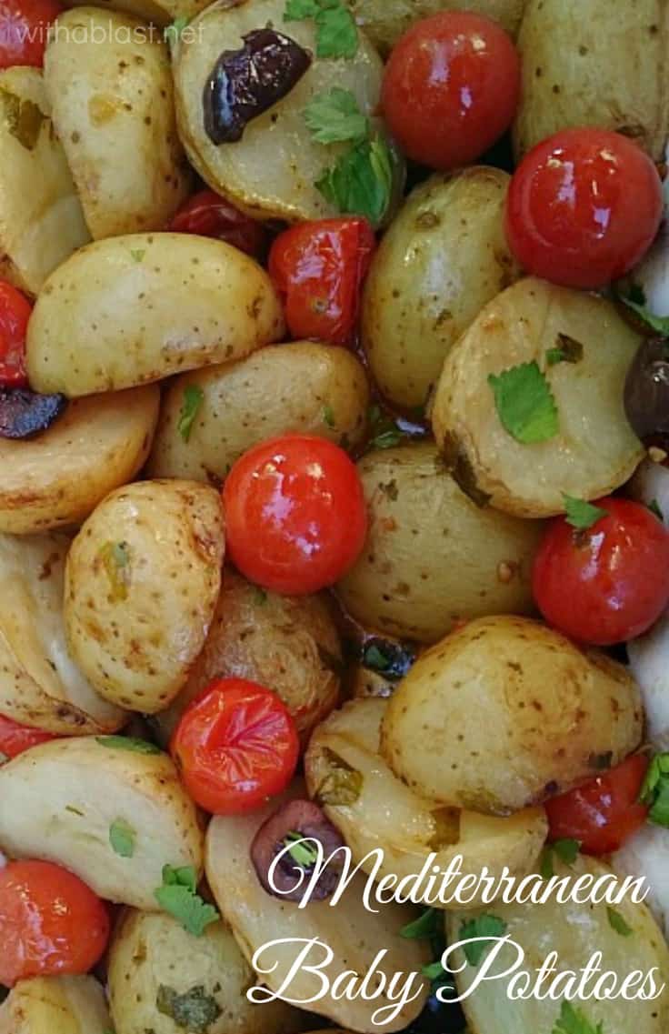 Mediterranean Baby Potatoes is bursting with the taste of the Mediterranean - bring this to your home with this scrumptious, easy Baby Potato dish ! #SideDish #PotatoRecipe #Potatoes #MediterraneanPotatoes #Thanksgiving #Christmas