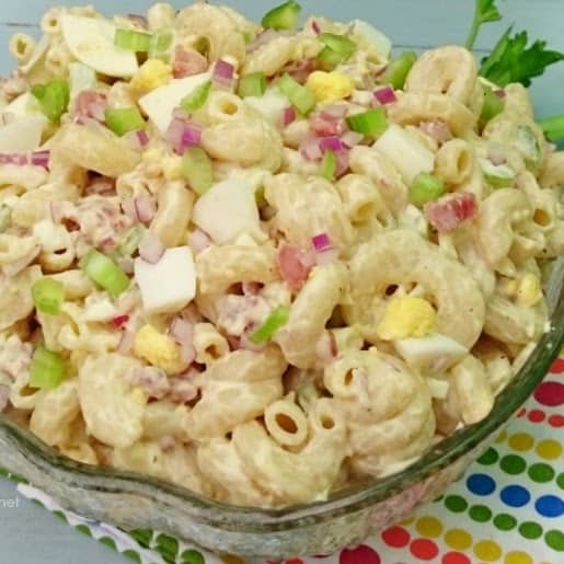 Bacon and Egg Pasta Salad ~ What to do with leftover *Hard boiled Eggs* ? This Bacon & Egg Pasta Salad is perfect and makes a delicious lunch or light dinner - on the table in under 30 minutes !