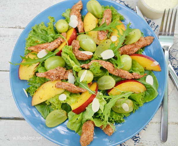 Refreshing Chicken Salad with Grapes, Nectarines and a delicious Orange dressing, which is perfect for lunch or as a light dinner 