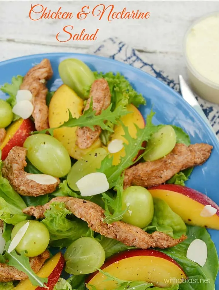 Refreshing Chicken Salad with Grapes, Nectarines and a delicious Orange dressing, which is perfect for lunch or as a light dinner #ChickenSalad #SaladRecipes #LightDinnerRecipes