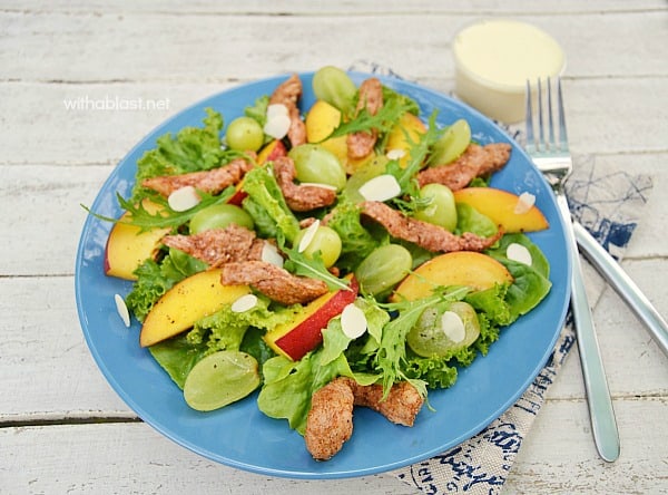 Refreshing Chicken Salad with Grapes, Nectarines and a delicious Orange dressing, which is perfect for lunch or as a light dinner 