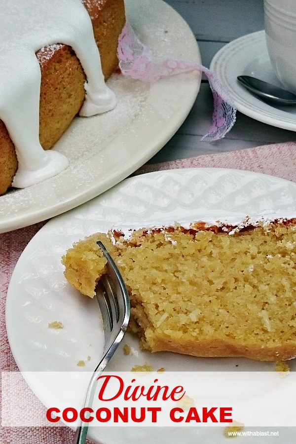 Divine Coconut Cake is a moist, dense cake loaf with the most amazing thick Frosting - perfect for any occasion, dessert or a tea time treat #CoconutCake #EasyCakeRecipe #MoistCoconutCake #CoconutLoafCake