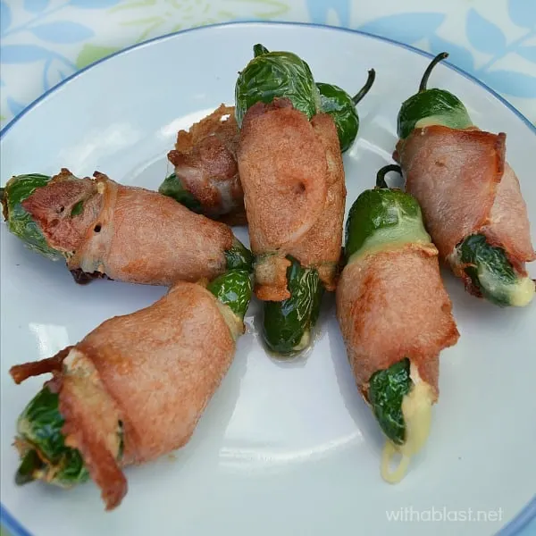 Mozzarella and Bacon Jalapeno Poppers ~ These Gooey Cheese filled Jalapeno Poppers are easy to make and ready within minutes ~ serve as an appetizer or as part of your savory snacks tray !