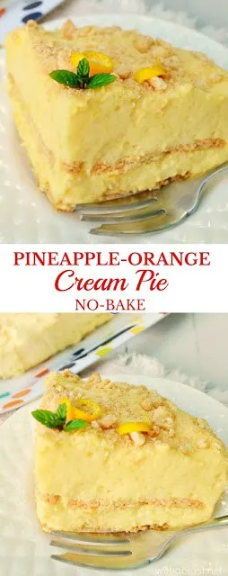 Creamy, light, zesty and delicious Pineapple-Orange Cream Pie, which is also a No-Bake recipe ~ enough for a crowd