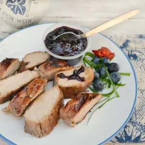 Pork Loin with Blueberry-BBQ Sauce - Tender and juicy Pork Loin is perfect for entertaining as well as an everyday main meal and the versatile Blueberry-BBQ Sauce is just amazing ! Use as a baste and to serve on the side of the Pork Loin ~ Ideal for Barbecue, Griller or your Health Griller.