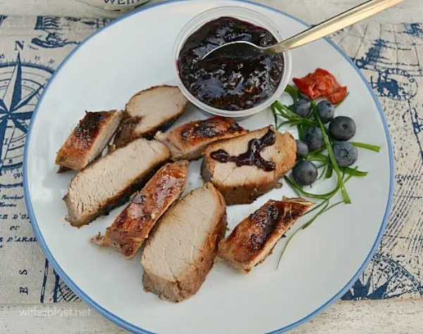 Pork Loin with Blueberry-BBQ Sauce ~ Amazing Blueberry-BBQ Sauce ! Serves as a baste and to serve on the side of the *tender* Pork Loin ~ BBQ, Griller, Health Griller