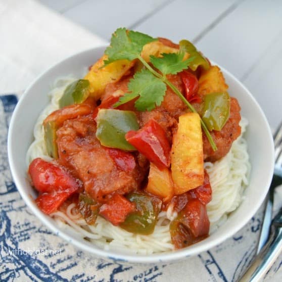 Sweet and Sour Pork is quick and easy to make at home - on the dinner table in 30 minutes and kid-friendly dish too! #Pork #SweetAndSour #Asian #QuickDinner