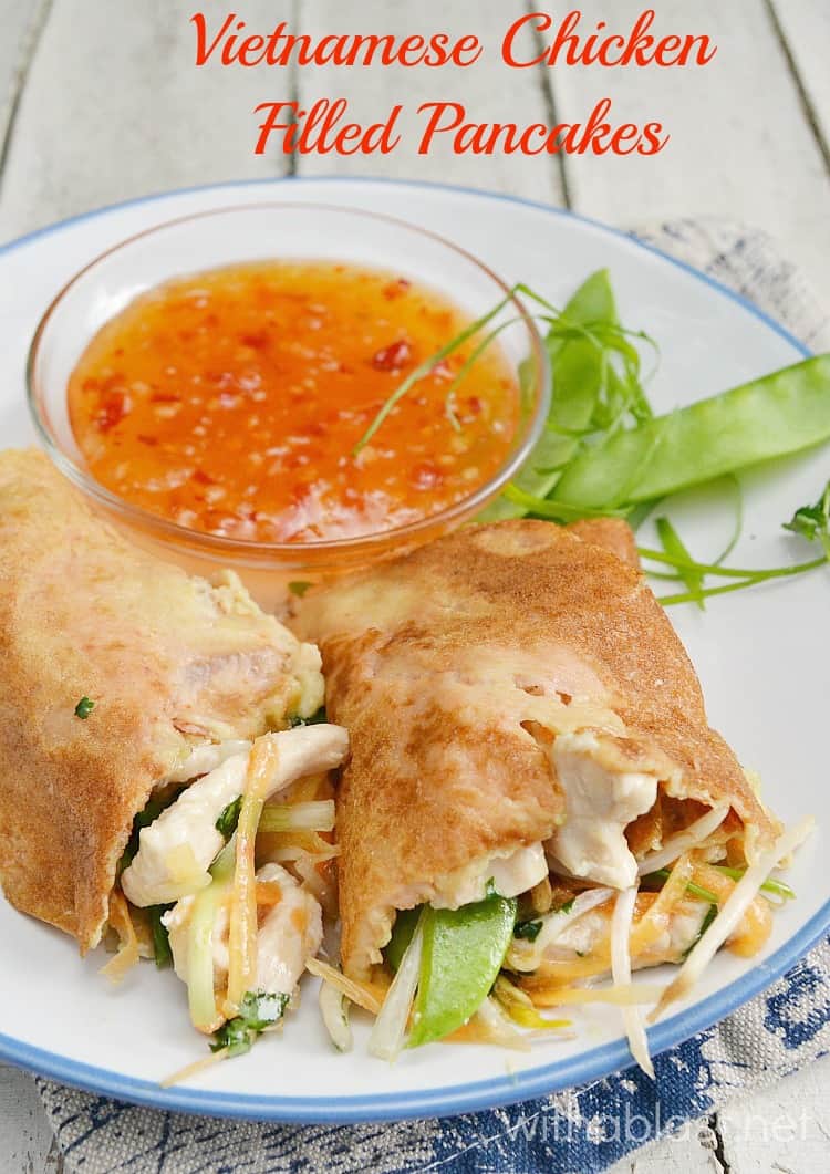 Most amazing filling in these Vietnamese Chicken Filled Pancakes (more like a crepe) and can be used as a filling in wraps, rolls etc #ChickenFilling #PancakesWithChicken