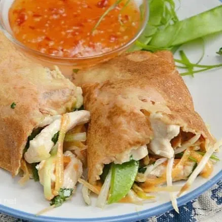 Coconut-Turmeric Pancakes filled with an amazing Vietnamese Style Chicken filling (Filling can be used in wraps, rolls etc) Coconut-Turmeric Pancakes filled with an amazing Vietnamese Style Chicken filling (Filling can be used in wraps, rolls etc)
