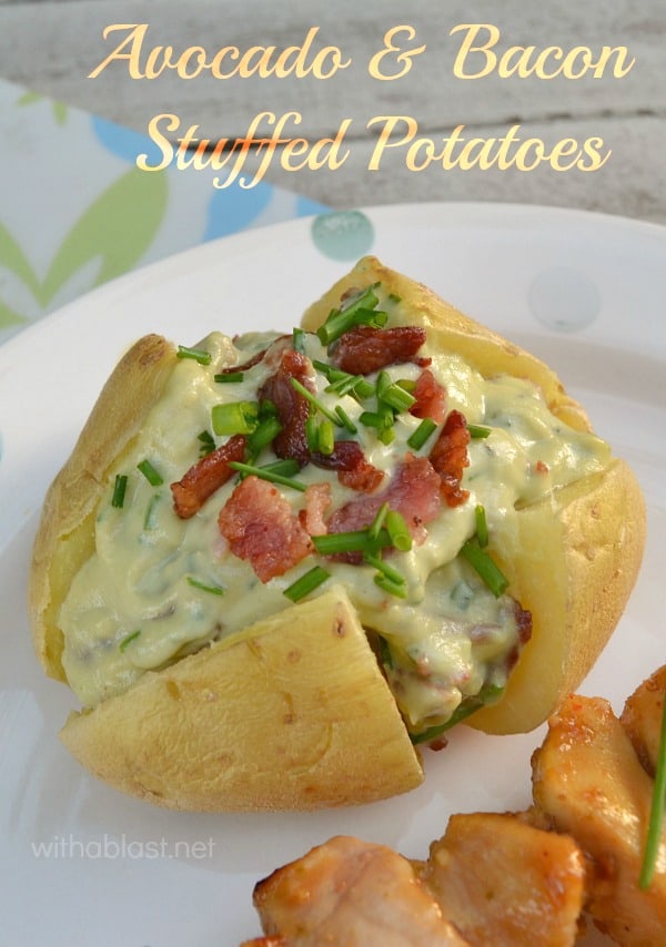 Amazing, creamy Avocado and Bacon stuffed Potatoes make the ideal appetizers or side ~ better make extra as seconds are always requested !