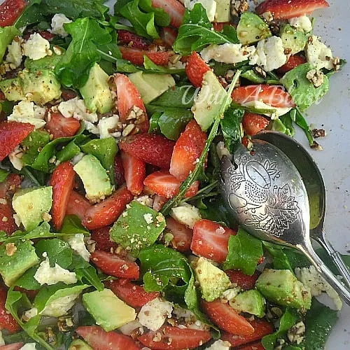 Strawberry, Avocado, Brie & Peanut Brittle Salad