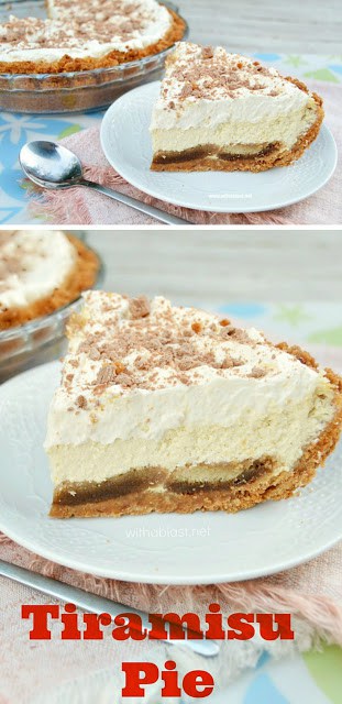 This Tiramisu Pie is silky smooth and extra special with a moist "extra" crust and makes the best dessert or tea-time treat ever ! 
