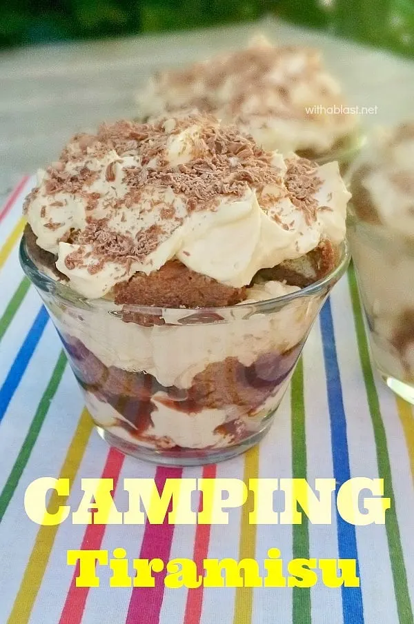 This is a must-have recipe for Tiramisu when camping ~ creamy, chocolatey and always a favorite ~ quick and easy to make with a non-alcoholic suggestion too !