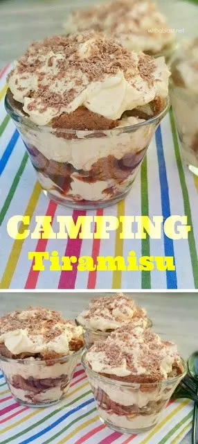 This is a must-have recipe for Tiramisu when camping ~ creamy, chocolatey and always a favorite ~ quick and easy to make with a non-alcoholic suggestion too !