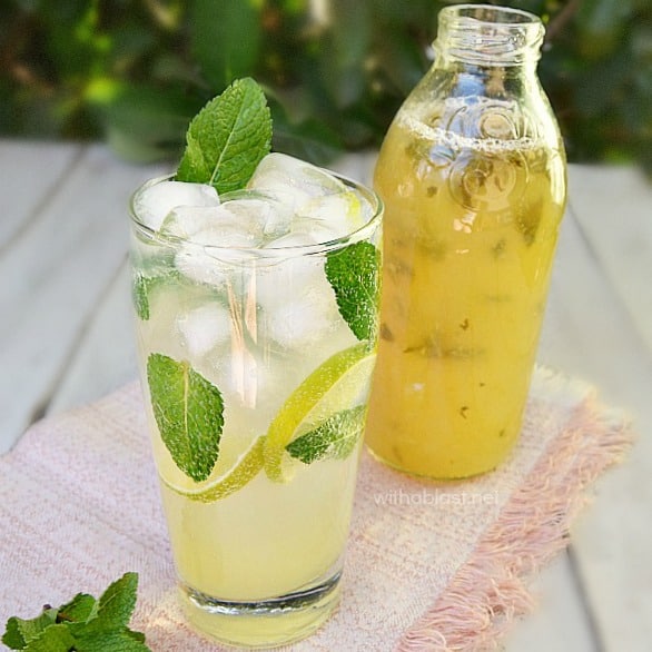 Best recipe for concentrated syrup to make your own Sparkling Mint Lemonade at home. Adults and kids love this and is always a refreshing winner