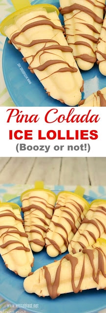 Boozy for the adults and non-alcoholic Pina Colada Popsicles for the kids ! 
