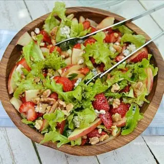 Delicious, refreshing Strawberry Apple and Blue Cheese Salad is ideal to serve with any kind of main meal - easy to make using standard pantry ingredients