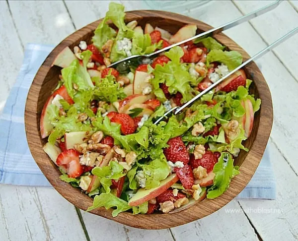 Delicious, refreshing Strawberry Apple and Blue Cheese salad which is ready in minutes ~ serve with any meat, poultry, seafood or pasta dish Strawberry Apple and Blue Cheese Salad