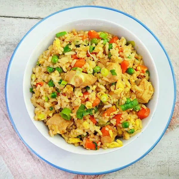 Chicken Fried Rice is perfect for a week night dinner. And if you already have leftover Rice on hand, this dish will be done and on the table in minutes