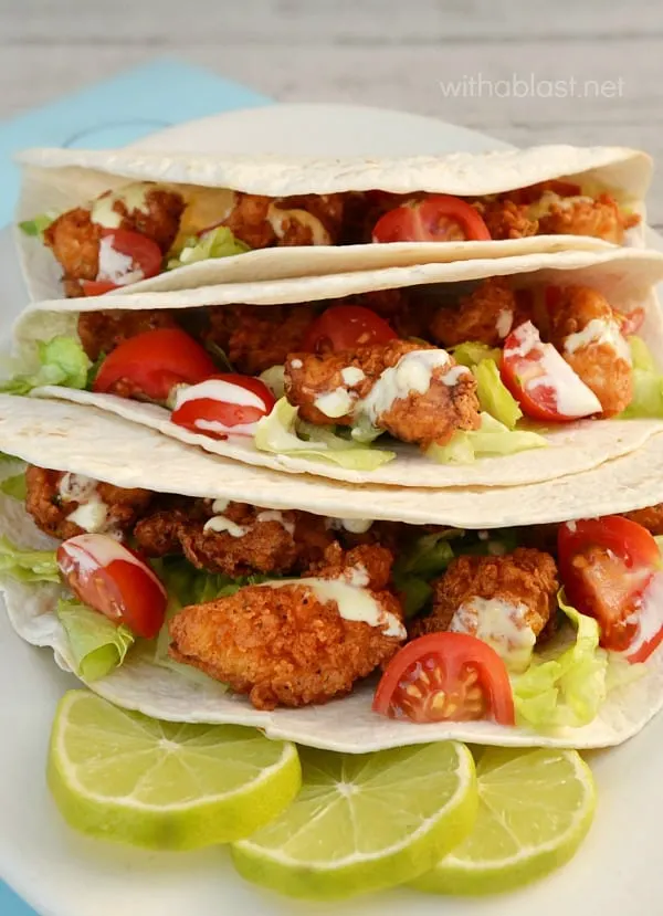 Chicken Nugget Tacos with Lime Dressing