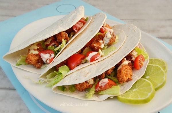 Chicken Nugget Tacos with Lime Dressing | With A Blast