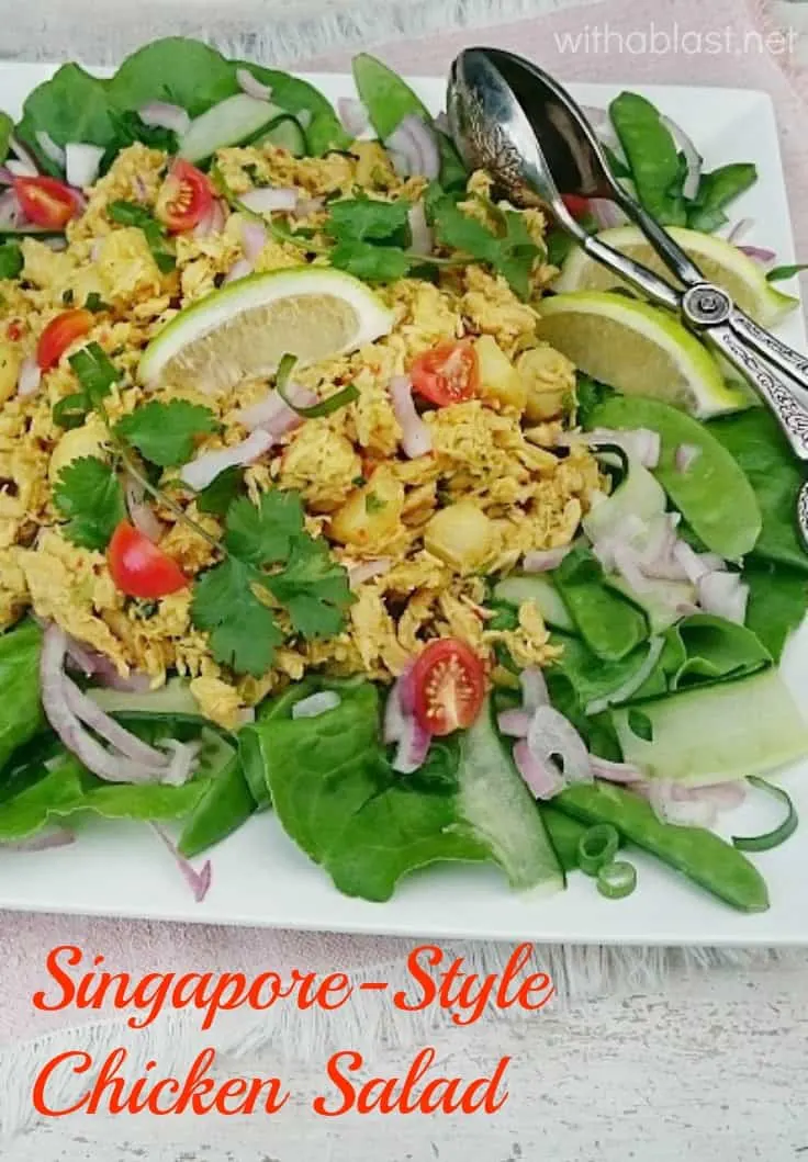This Singapore-Style Chicken Salad is packed with flavor as well as nutrition and is ideal to serve as a light dinner or lunch #lightdinnerrecipes #chickensalad