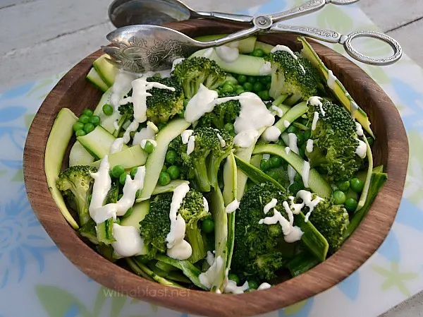 Healthy, no-guilt, Super Greens salad packed with vitamins and so delicious (only a few minutes to throw together) and the ultra creamy Feta Dressing is to die for ! Super Greens with Creamy Feta Dressing